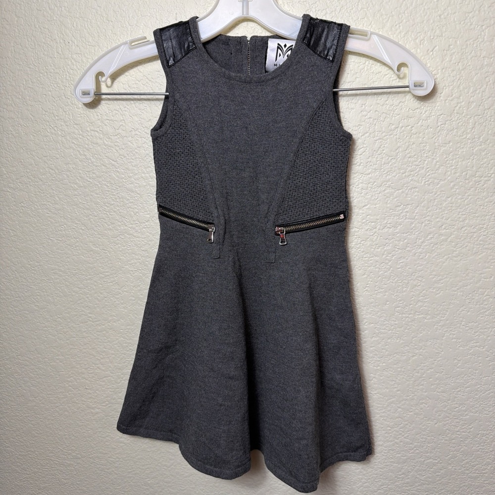Milly Minis Girls Size 4 5 Dress Grey Pleated A-Line Sleeveless Zipper Knit Mini